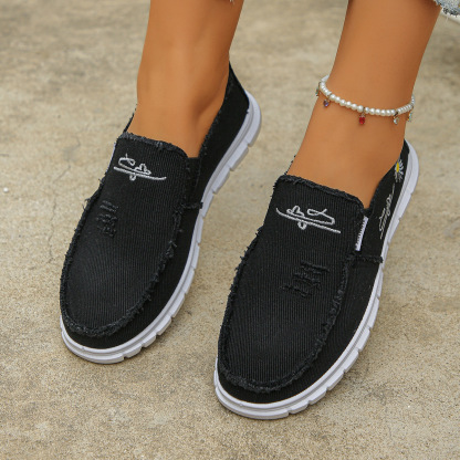 🔥Mega Sale - Buy Now & Save 50% OFF🔥Women's Distressed Canvas Slip-On Loafers - Skateboard Embroidered Casual Shoes