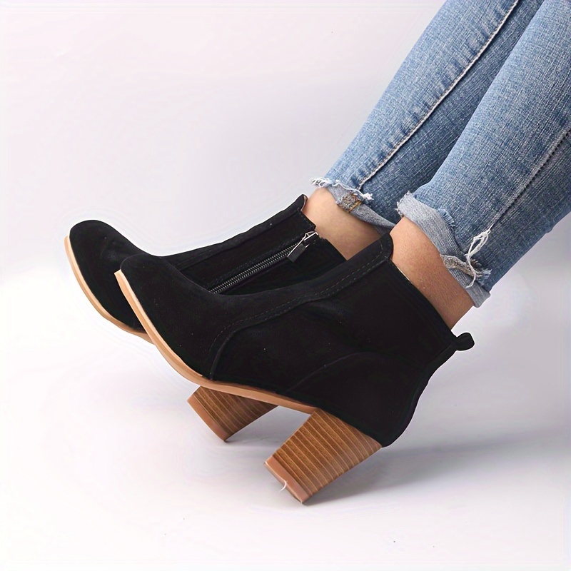 ⏰Last Day! 50% OFF 🔥Women's round-toe side-zip low-heeled ankle boots, stylish chunky heel boots
