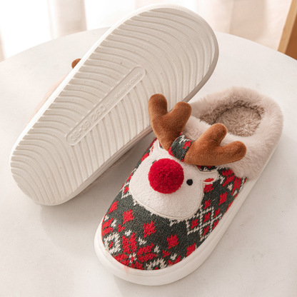 🔥Last Day Promotion 50% OFF - Christmas Reindeer Warm and Comfortable Round-Toe Slippers