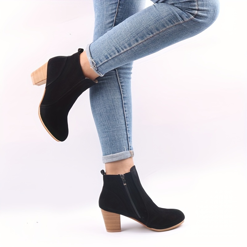 ⏰Last Day! 50% OFF 🔥Women's round-toe side-zip low-heeled ankle boots, stylish chunky heel boots