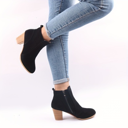 ⏰Last Day! 50% OFF 🔥Women's round-toe side-zip low-heeled ankle boots, stylish chunky heel boots