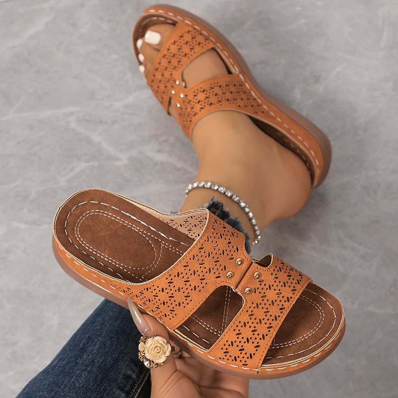 🔥Last Day Promotion 50%🔥New Summer Hollow Breathable Sandals for Women, Comfortable Flat Slip-Ons