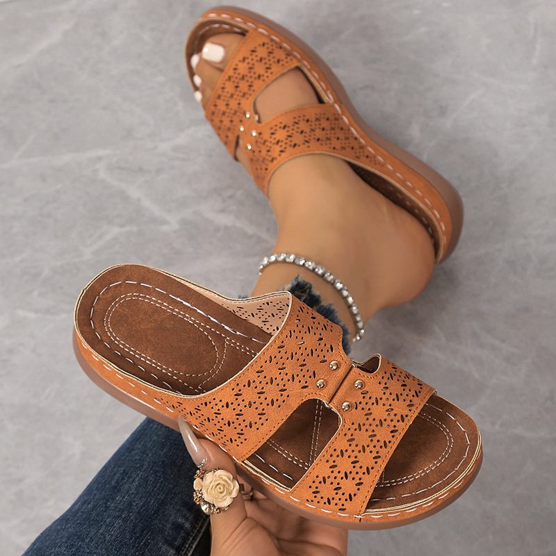 🔥Last Day Promotion 50%🔥New Summer Hollow Breathable Sandals for Women, Comfortable Flat Slip-Ons