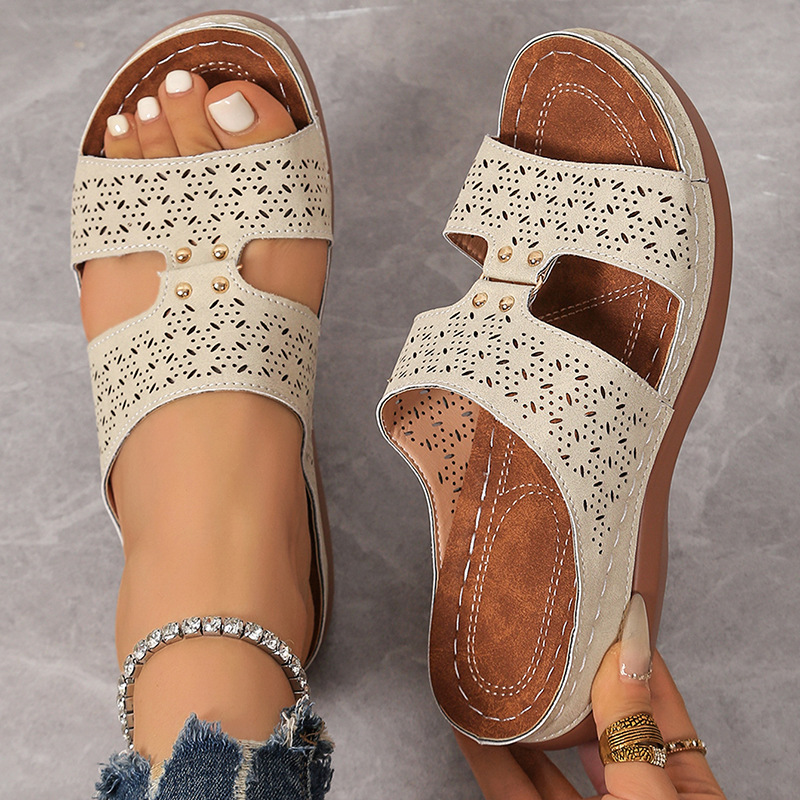 🔥Last Day Promotion 50%🔥New Summer Hollow Breathable Sandals for Women, Comfortable Flat Slip-Ons