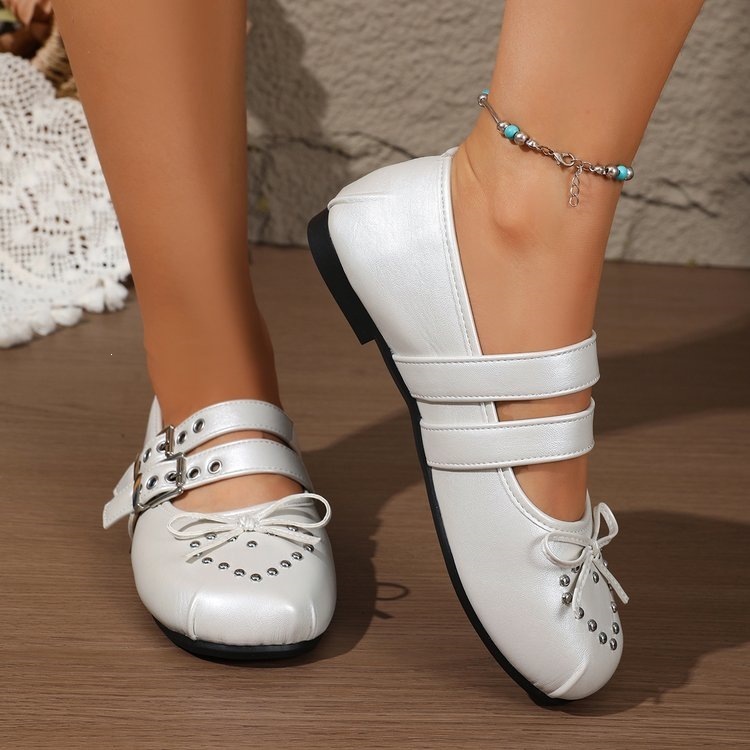 🔥Mega Sale - Buy Now & Save 50% OFF🔥Women’s Vintage Mary Jane Flats – Double-Buckle Shoes with Bow & Studded Detail