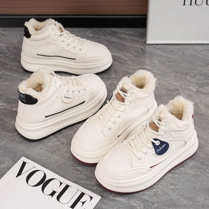 🔥Last Day Promotion 50% OFF --- Women's winter fleece-lined high-top white sneakers