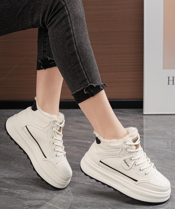 🔥Last Day Promotion 50% OFF --- Women's winter fleece-lined high-top white sneakers