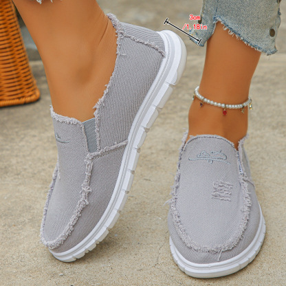 🔥Mega Sale - Buy Now & Save 50% OFF🔥Women's Distressed Canvas Slip-On Loafers - Skateboard Embroidered Casual Shoes