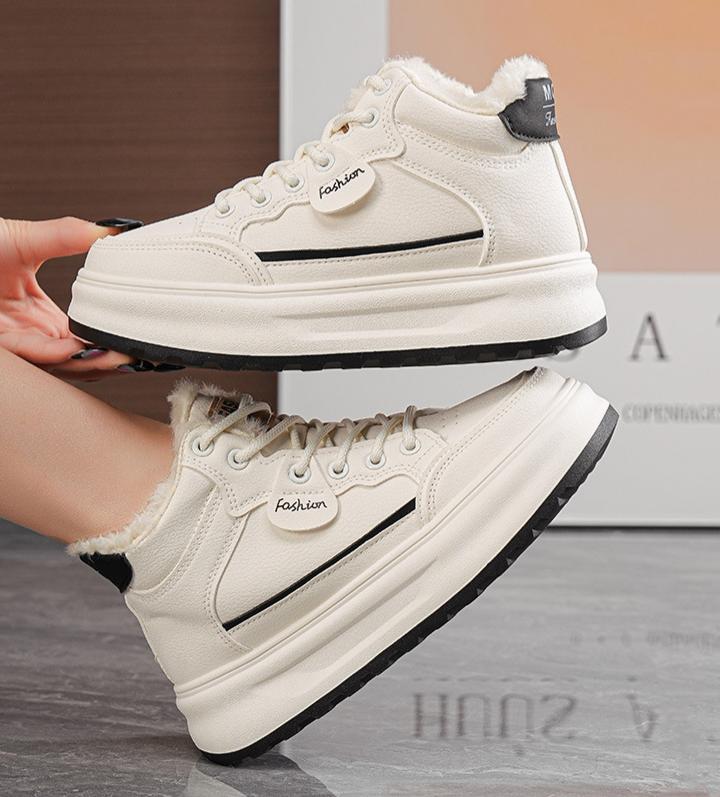 🔥Last Day Promotion 50% OFF --- Women's winter fleece-lined high-top white sneakers