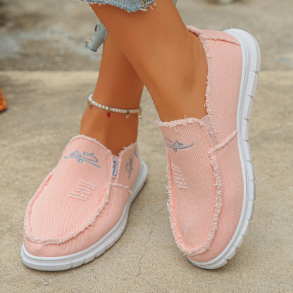 🔥Mega Sale - Buy Now & Save 50% OFF🔥Women's Distressed Canvas Slip-On Loafers - Skateboard Embroidered Casual Shoes