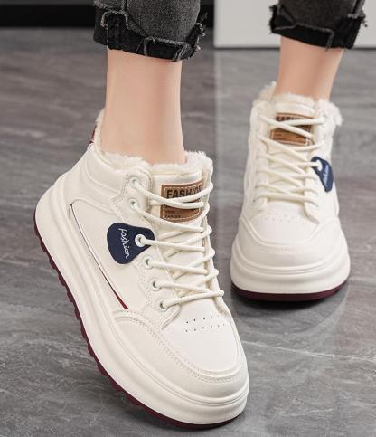 🔥Last Day Promotion 50% OFF --- Women's winter fleece-lined high-top white sneakers