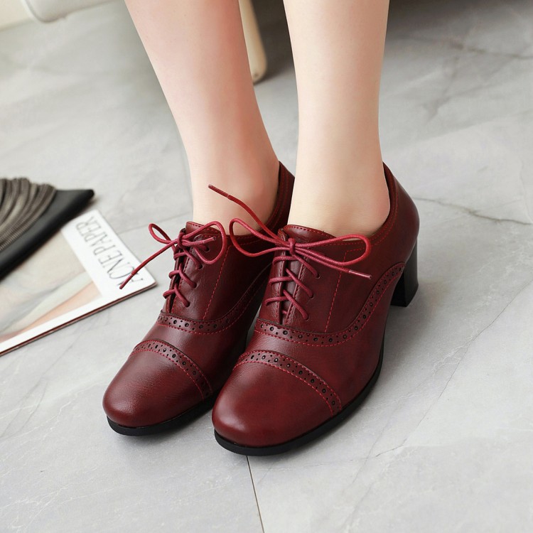 🔥Mega Sale - Buy Now & Save 50% OFF🔥Women's round-toe lace-up mid-heel leather shoes