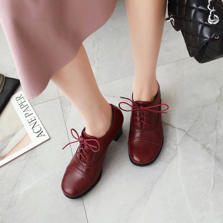 🔥Mega Sale - Buy Now & Save 50% OFF🔥Women's round-toe lace-up mid-heel leather shoes