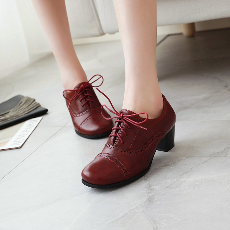 🔥Mega Sale - Buy Now & Save 50% OFF🔥Women's round-toe lace-up mid-heel leather shoes