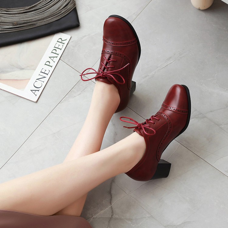 🔥Mega Sale - Buy Now & Save 50% OFF🔥Women's round-toe lace-up mid-heel leather shoes