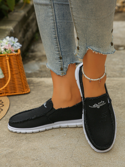 🔥Mega Sale - Buy Now & Save 50% OFF🔥Women's Distressed Canvas Slip-On Loafers - Skateboard Embroidered Casual Shoes