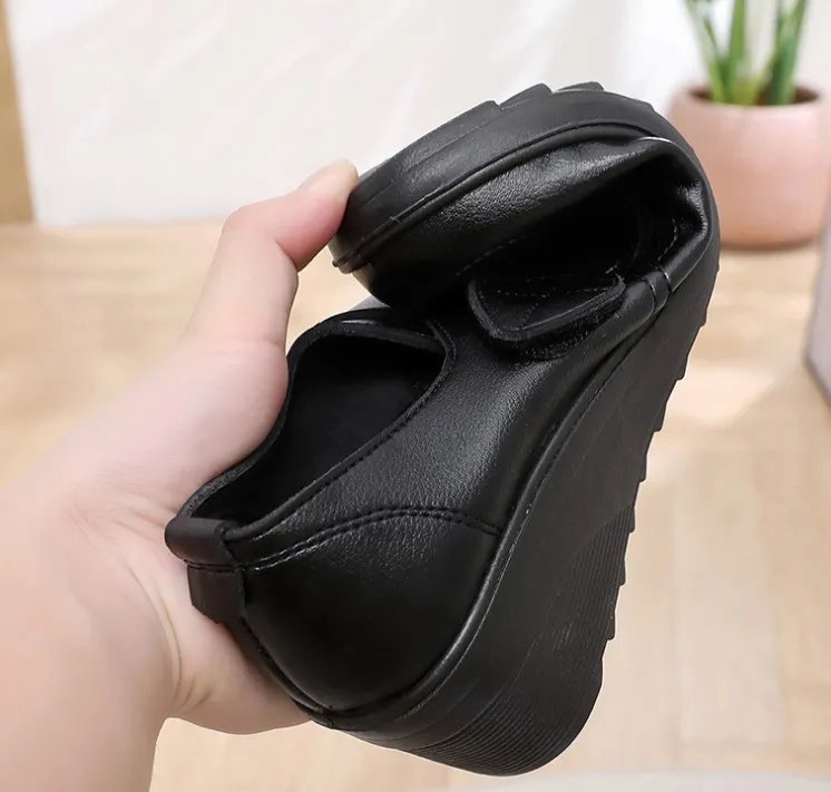 🔥Mega Sale - Buy Now & Save 50% OFF🔥Comfortable Leather Wedge Shoes with Secure Velcro Strap for All-Day Comfort