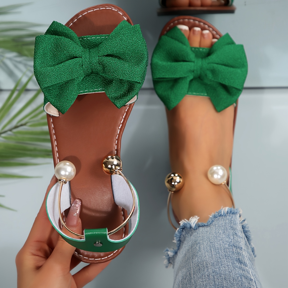 🔥Mega Sale - Buy Now & Save 50% OFF🔥Women's fashionable metal bead bow-decorated sandals