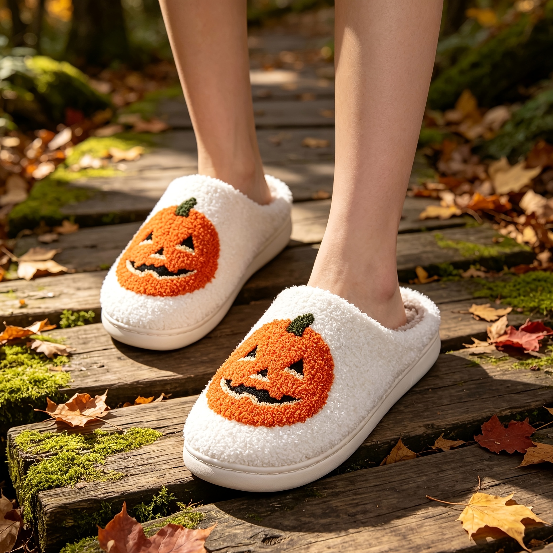 🔥Mega Sale - Buy Now & Save 50% OFF🔥Soft and comfortable slip-on slippers with pumpkin-face print and non-slip soles.