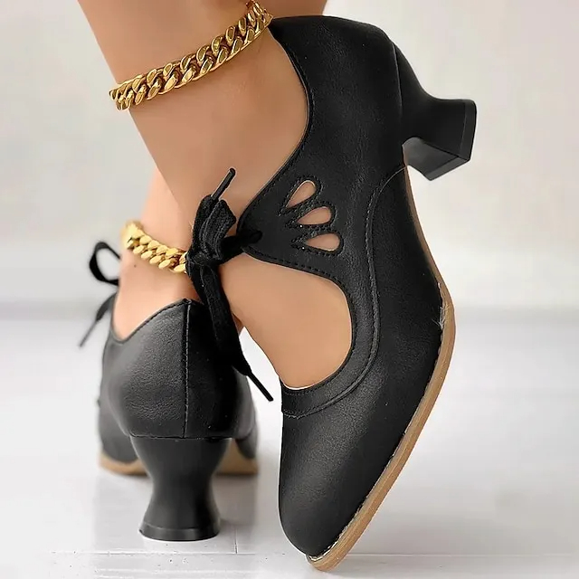 ⏰Last Day! 50% OFF  --- Women's Vintage Lace-Up Leather Heels