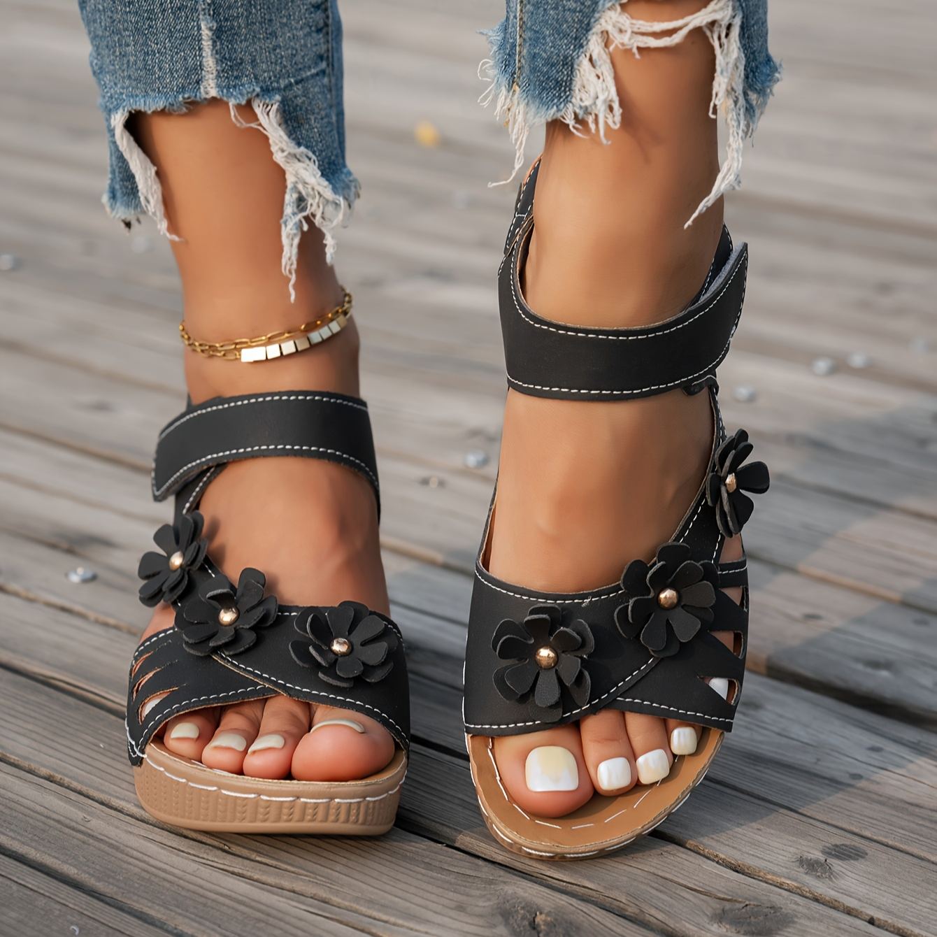 🔥Mega Sale - Buy Now & Save 50% OFF🔥Solid-color women's floral wedge sandals