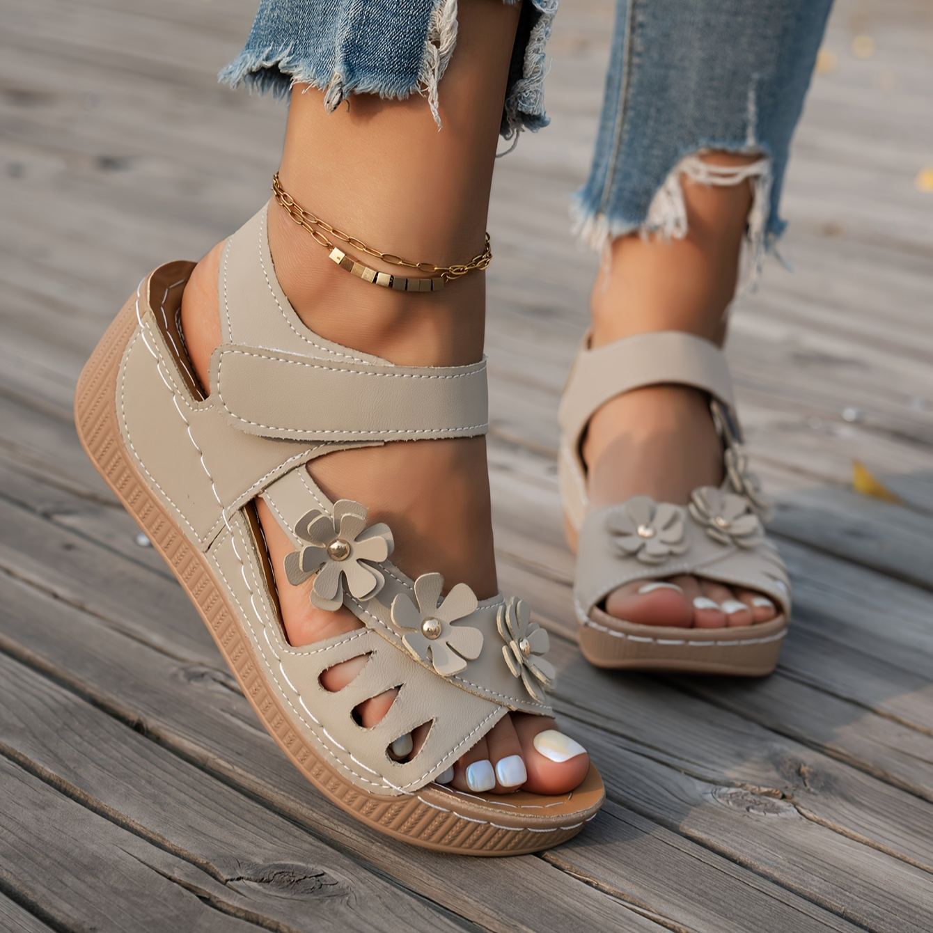 🔥Mega Sale - Buy Now & Save 50% OFF🔥Solid-color women's floral wedge sandals