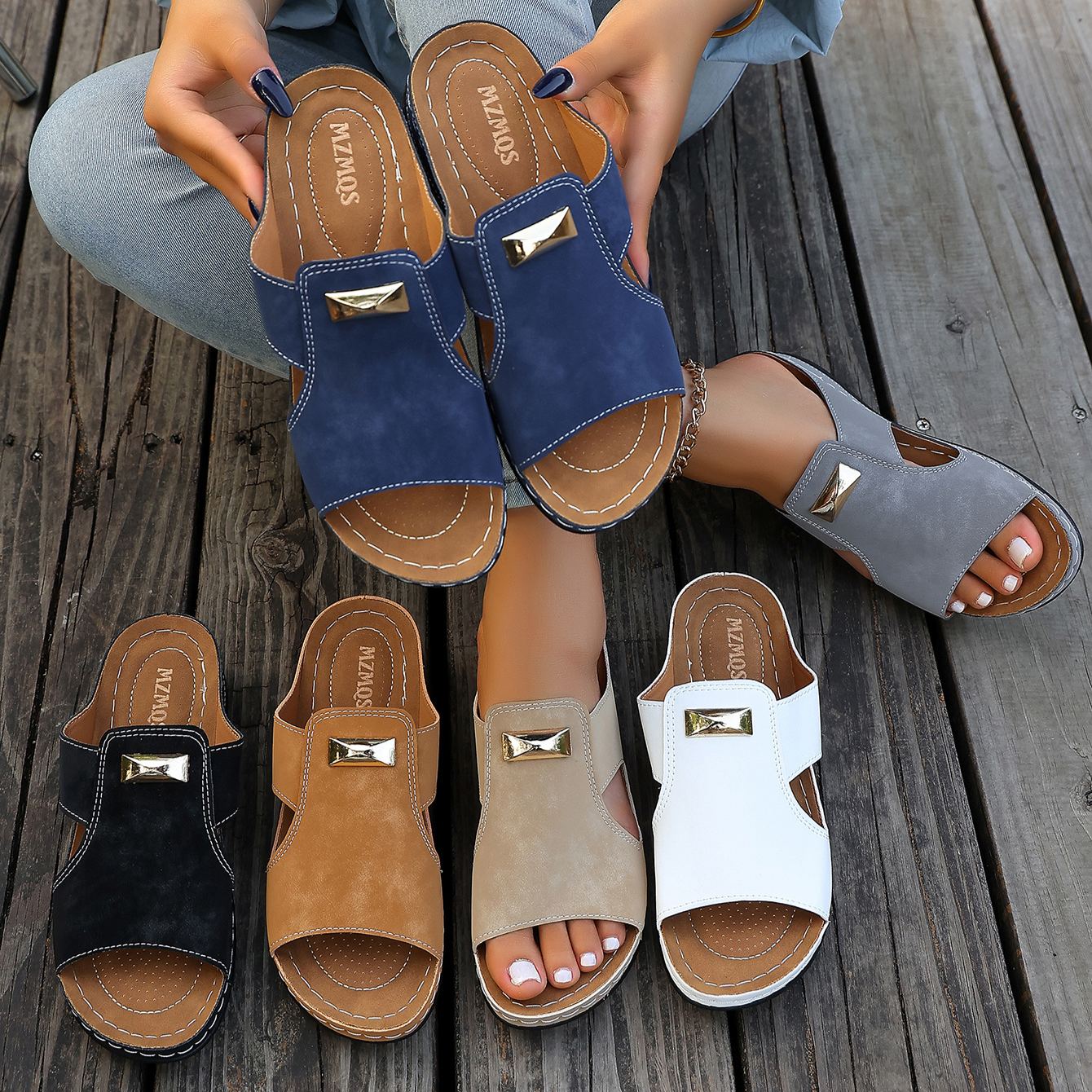 🔥Mega Sale - Buy Now & Save 50% OFF🔥Women's Wedge Heel Orthopedic Sandals – New Summer 2026 Metallic Decor Sandals