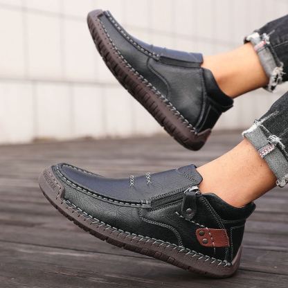 ⏰Limited Time Sale 50% OFF --- Men’s Handmade Premium Leather Slip-On Driving Boots – Wide Toe, Arch Support