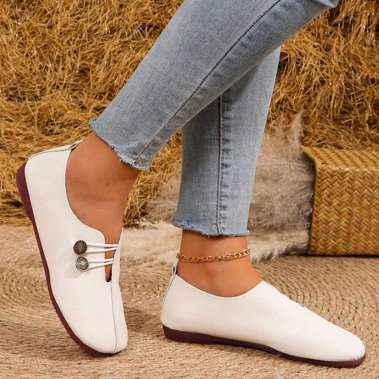 🔥Mega Sale - Buy Now & Save 50% OFF🔥Classic Button Strap Comfort Flats – Casual Slip-On Loafers for Women