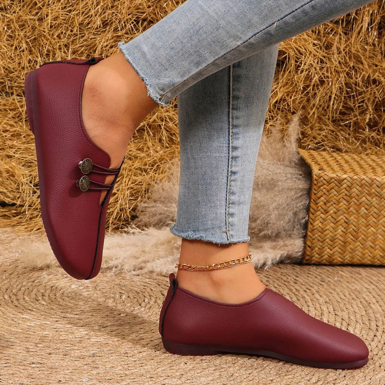 🔥Mega Sale - Buy Now & Save 50% OFF🔥Classic Button Strap Comfort Flats – Casual Slip-On Loafers for Women