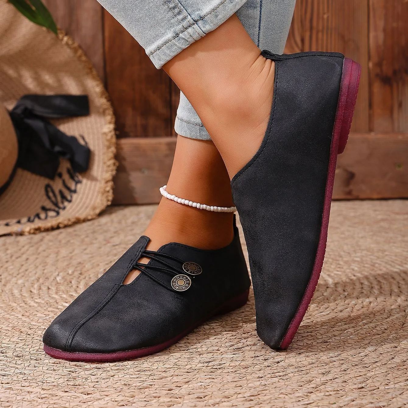 🔥Mega Sale - Buy Now & Save 50% OFF🔥Classic Button Strap Comfort Flats – Casual Slip-On Loafers for Women