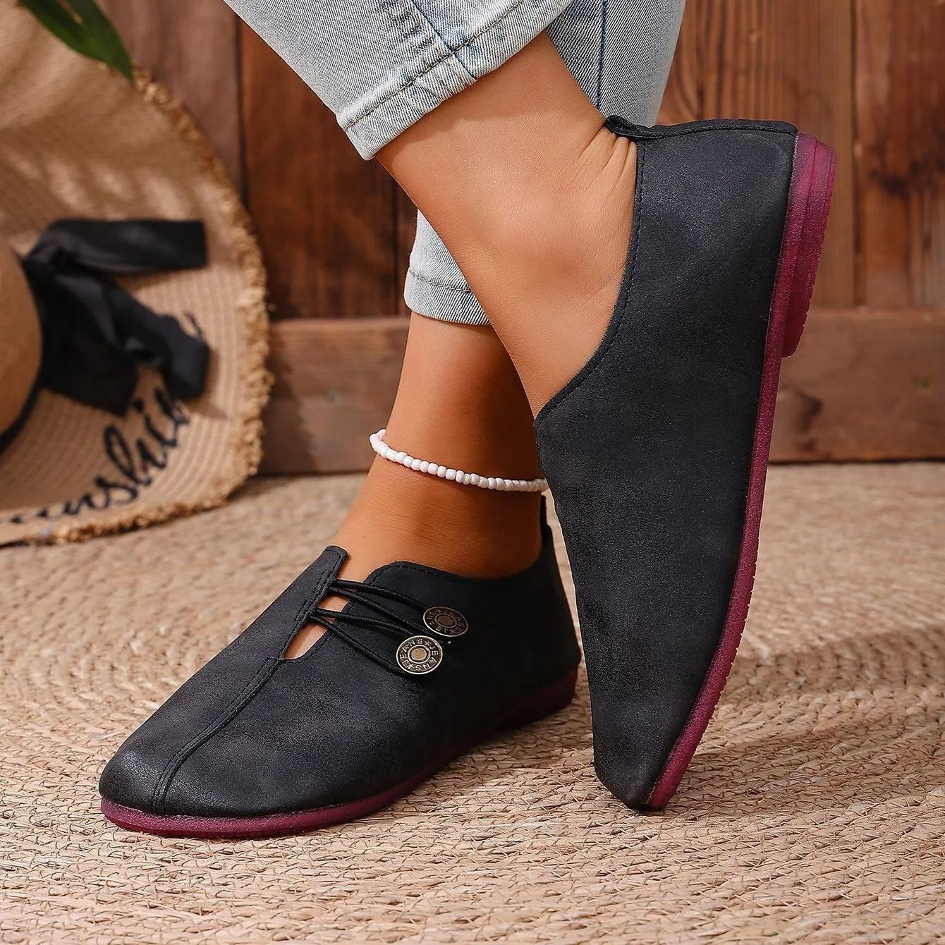 🔥Mega Sale - Buy Now & Save 50% OFF🔥Classic Button Strap Comfort Flats – Casual Slip-On Loafers for Women