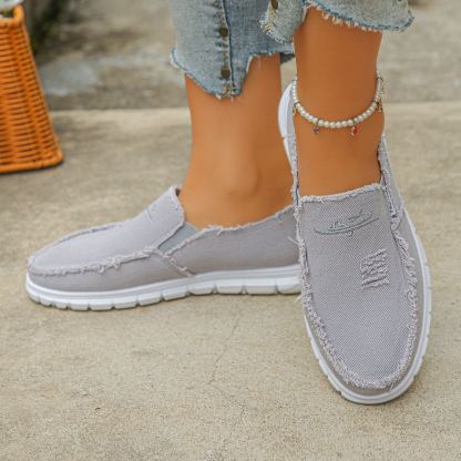 🔥Mega Sale - Buy Now & Save 50% OFF🔥Women's Distressed Canvas Slip-On Loafers - Skateboard Embroidered Casual Shoes