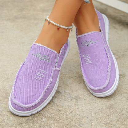 🔥Mega Sale - Buy Now & Save 50% OFF🔥Women's Distressed Canvas Slip-On Loafers - Skateboard Embroidered Casual Shoes