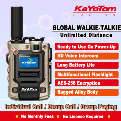 KaYoTom M08 Global Walkie Talkie Unlimited Range Encrypted Two-Way Radio - 72H Battery, HD Audio, Lightweight & LED Flashlight, 172 Countries Coverage