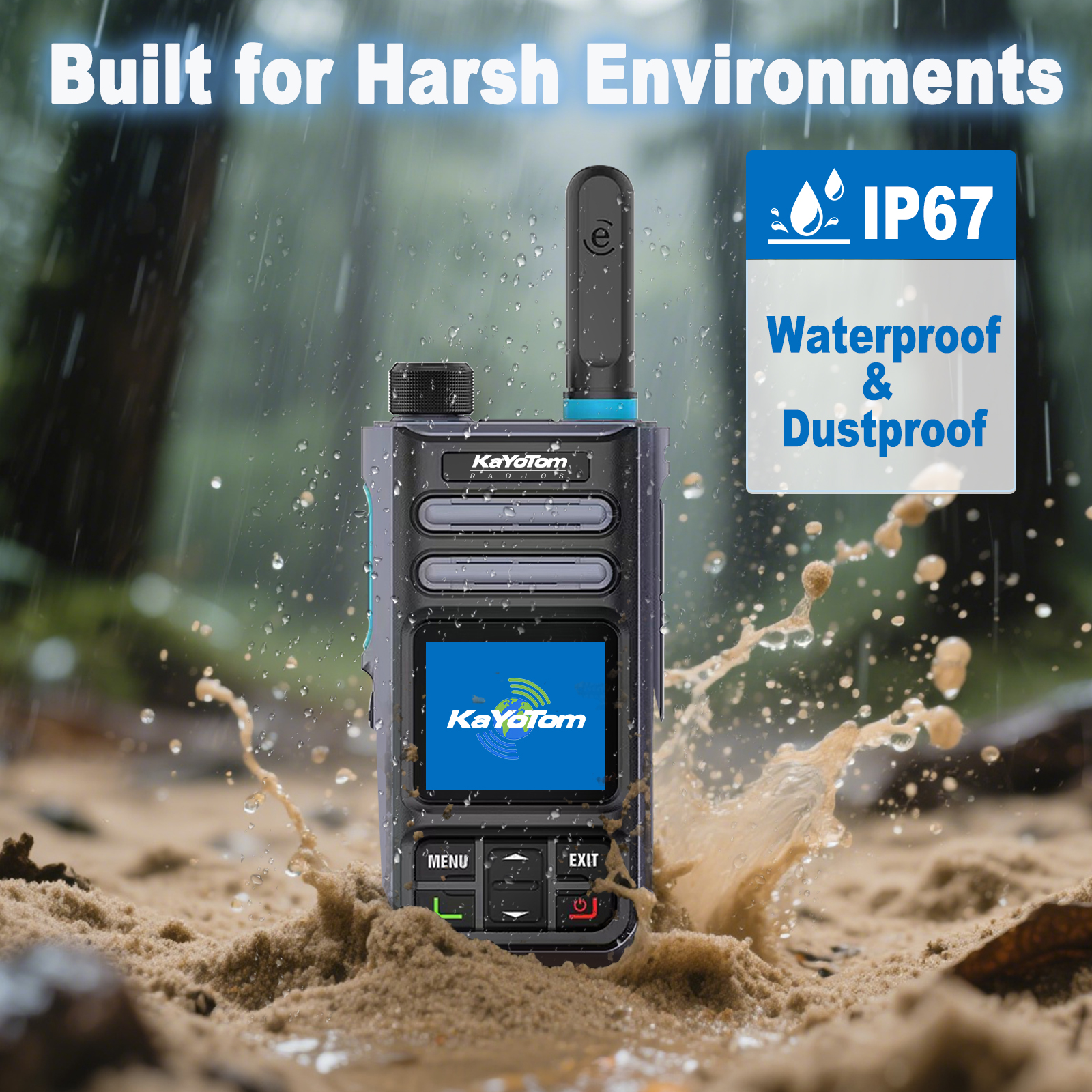 KaYoTom M16 4G POC Global Encrypted PTT Walkie Talkie Unlimited Range - IP67 waterproof, GPS tracking, Bluetooth & 7-Day Batter