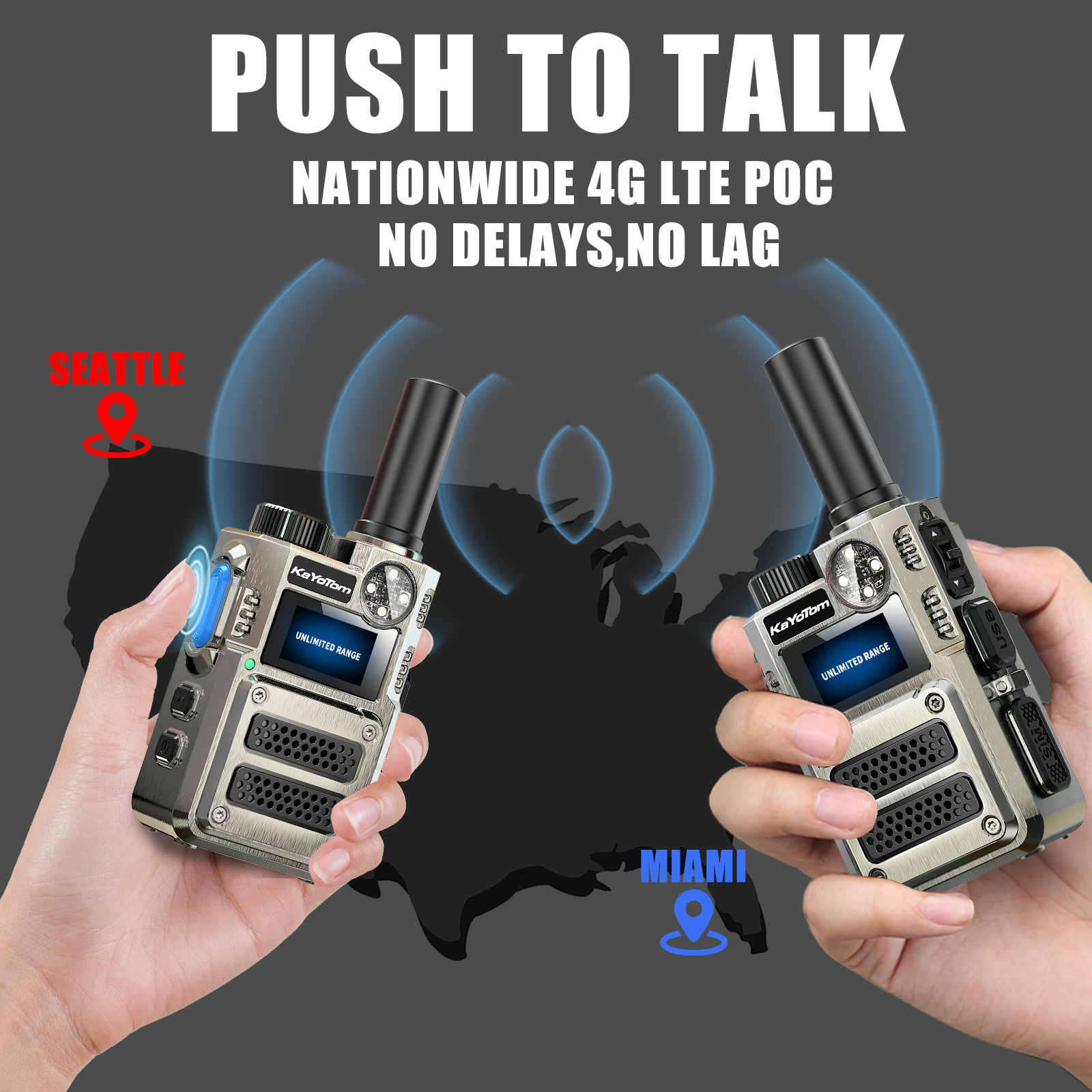 （Lifetime Free） Global Unlimited Range 4G LTE PoC Rapid Walkie Talkies Long Range Two-Way Radios 5000+ Miles with Nationwide Range,SOS Alert Long Distance Radios for Truck Fleet,Construction site