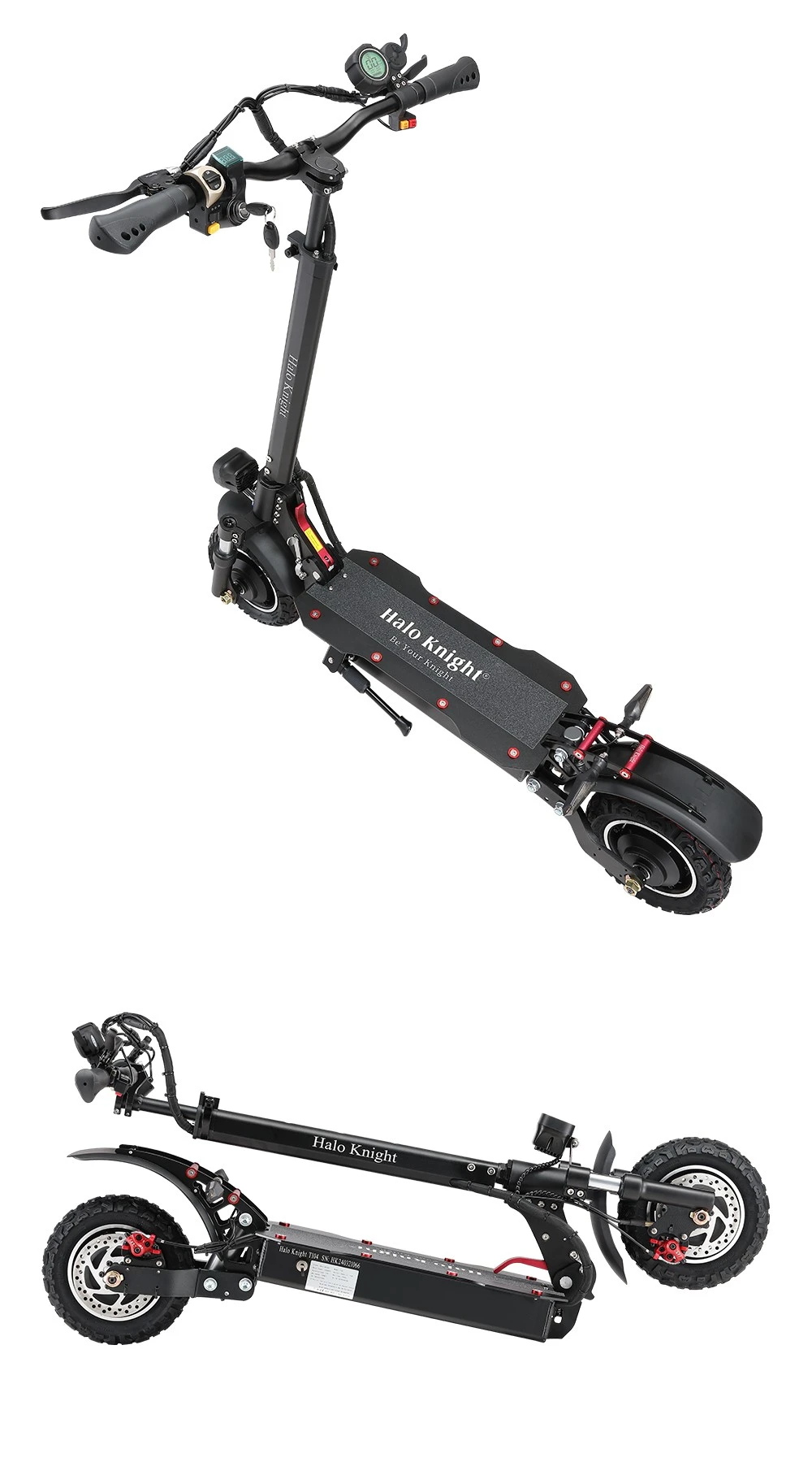 Halo Knight T104 Electric Scooter 10 inch Off-road Tires 1000W*2 Motor 65km/h Max Speed Remote control 52V 21Ah Battery 45km Range - Black