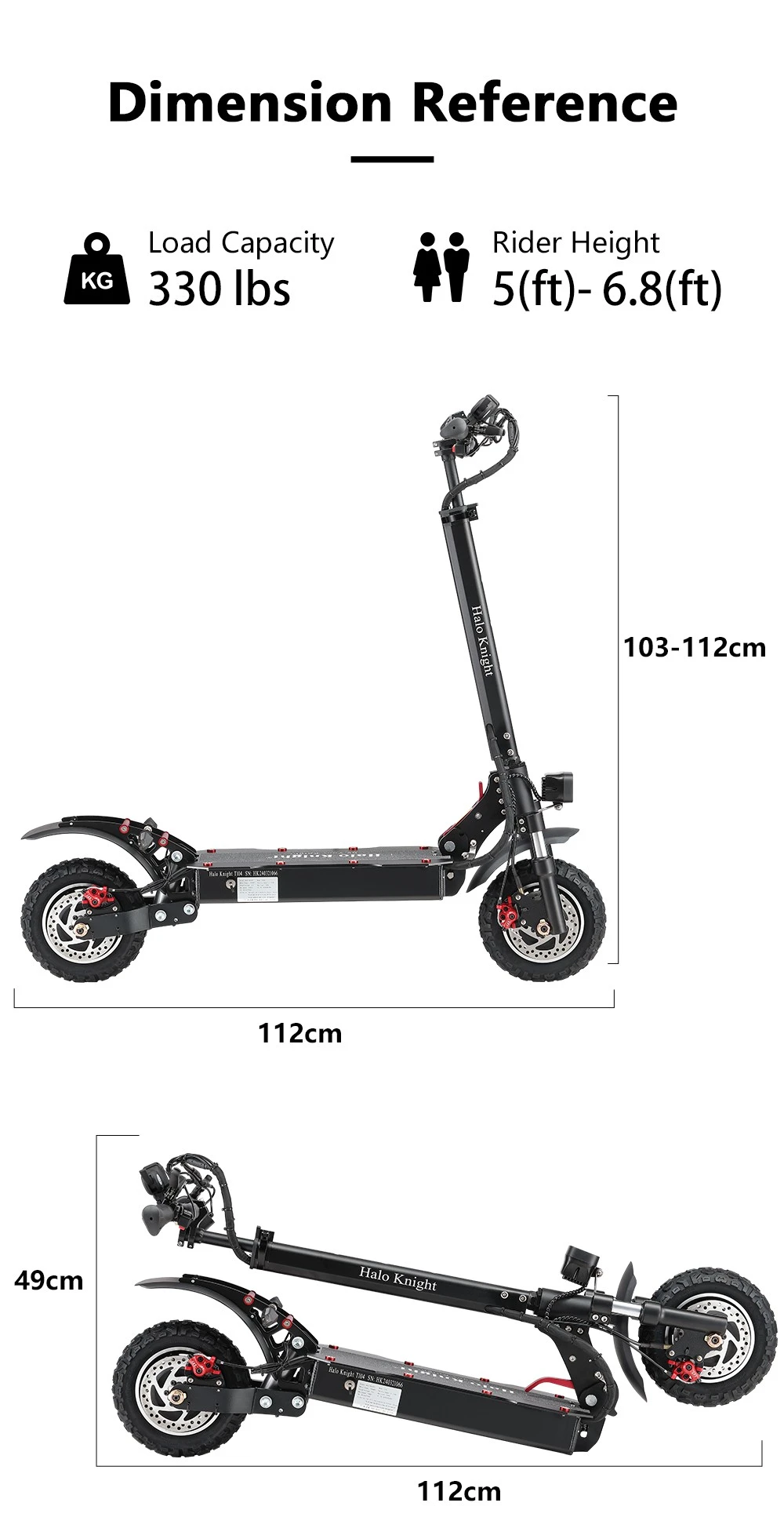 Halo Knight T104 Electric Scooter 10 inch Off-road Tires 1000W*2 Motor 65km/h Max Speed Remote control 52V 21Ah Battery 45km Range - Black