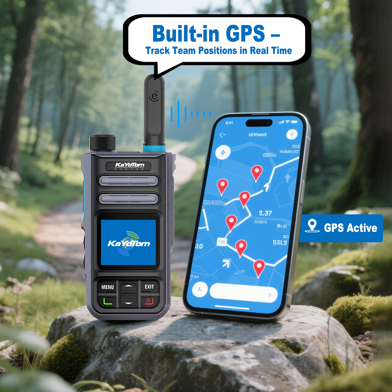 KaYoTom M16 4G POC Global Encrypted PTT Walkie Talkie Unlimited Range - IP67 waterproof, GPS tracking, Bluetooth & 7-Day Batter