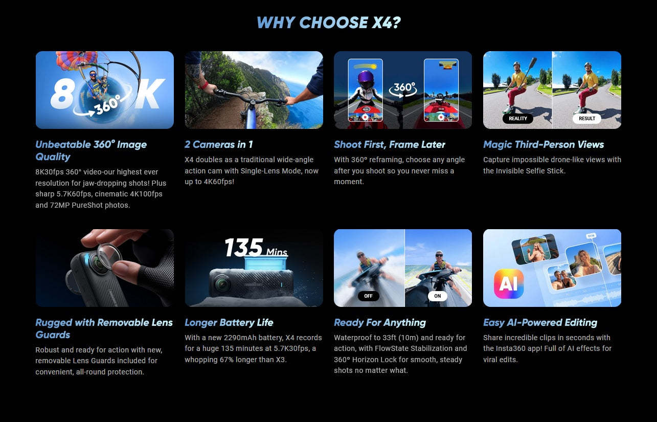 Insta360 X4 | Waterproof 8K 360 Action Camera, 4K Wide-Angle Video