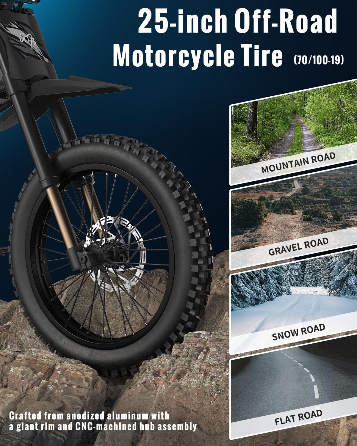 GT73 PRO/GT73 Electric Dirt Bike for Adults, 50MPH 60V 3000W / 37MPH 48V 2400W, 1747Wh/2160Wh Dual Battery Ebike Up to 85 Miles, 25" Motorcycle Tire, UL2849 All Terrain E Bike Full Suspension