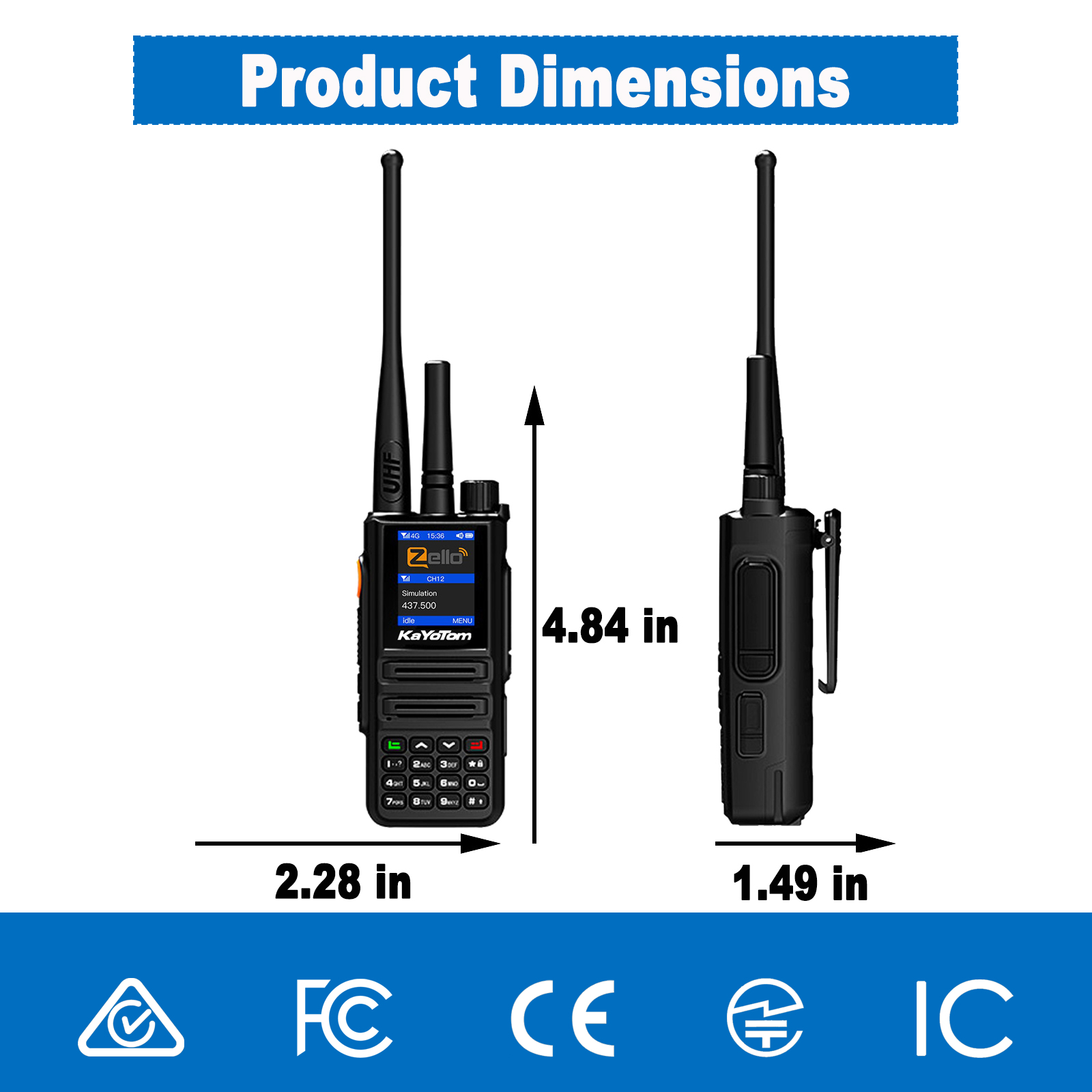 KaYoTom D08 Zello Walkie Talkie Long Range - POC + UHF for Family, Construction, Logistics, Transportation, Hotels, Shopping Malls, Outdoors and Emergency Rescue Encrypted Two Way Radios