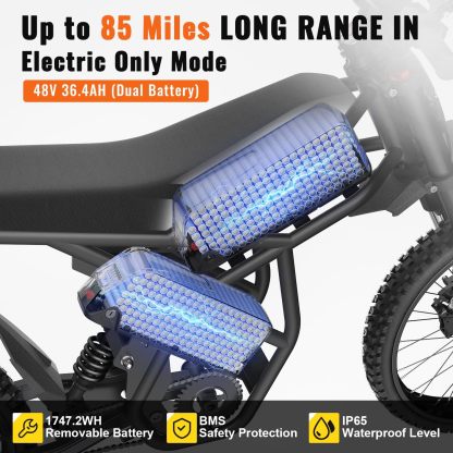 Electric Dirt Bike, 2400W(Peak) Electric Motorbike, Max 37 MPH & 85 Mile Long Range(Upgraded)