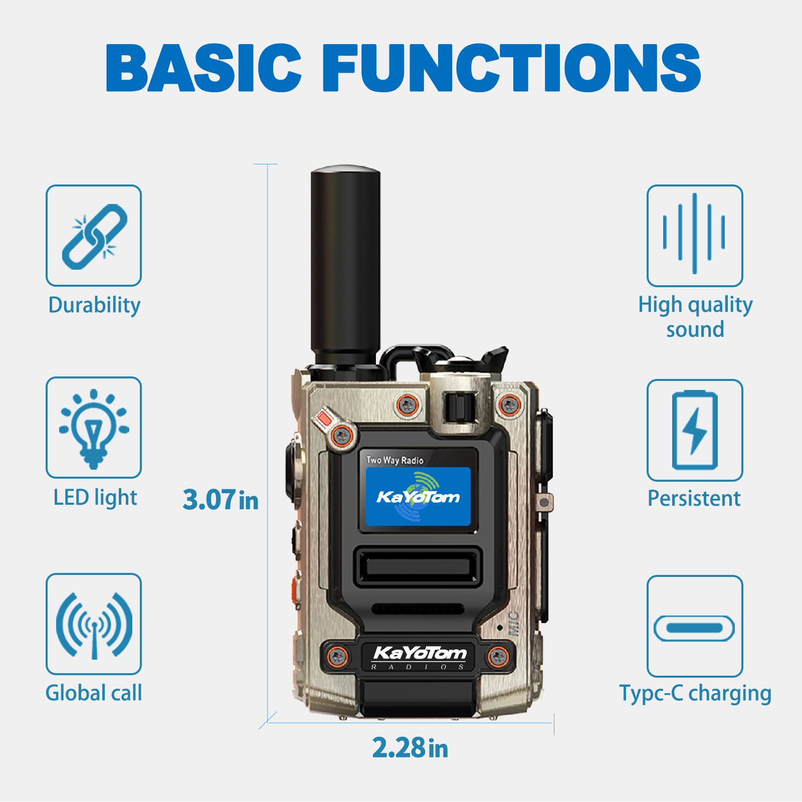 KaYoTom M08 Global Walkie Talkie Unlimited Range Encrypted Two-Way Radio - 72H Battery, HD Audio, Lightweight & LED Flashlight, 172 Countries Coverage