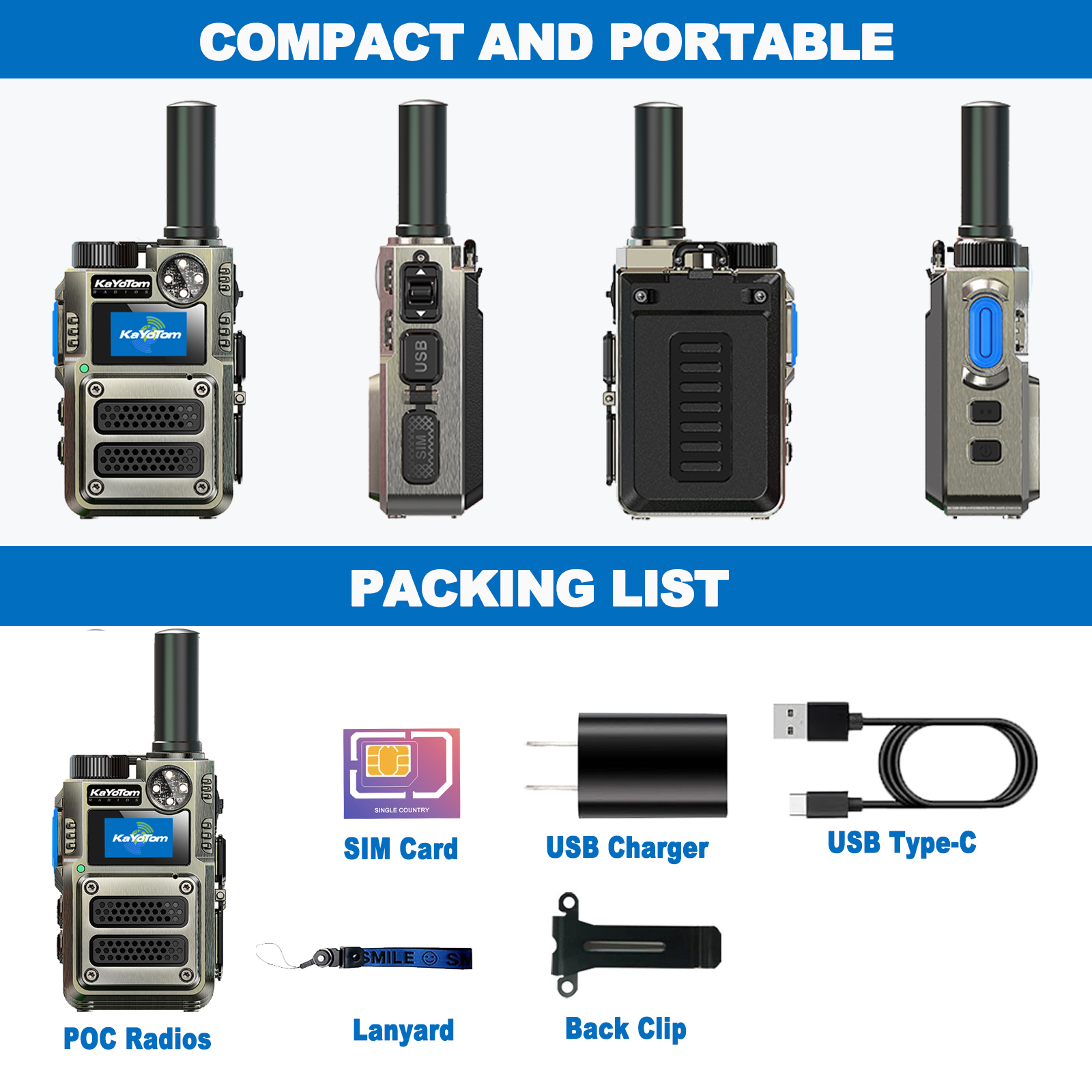 （Lifetime Free） Global Unlimited Range 4G LTE PoC Rapid Walkie Talkies Long Range Two-Way Radios 5000+ Miles with Nationwide Range,SOS Alert Long Distance Radios for Truck Fleet,Construction site