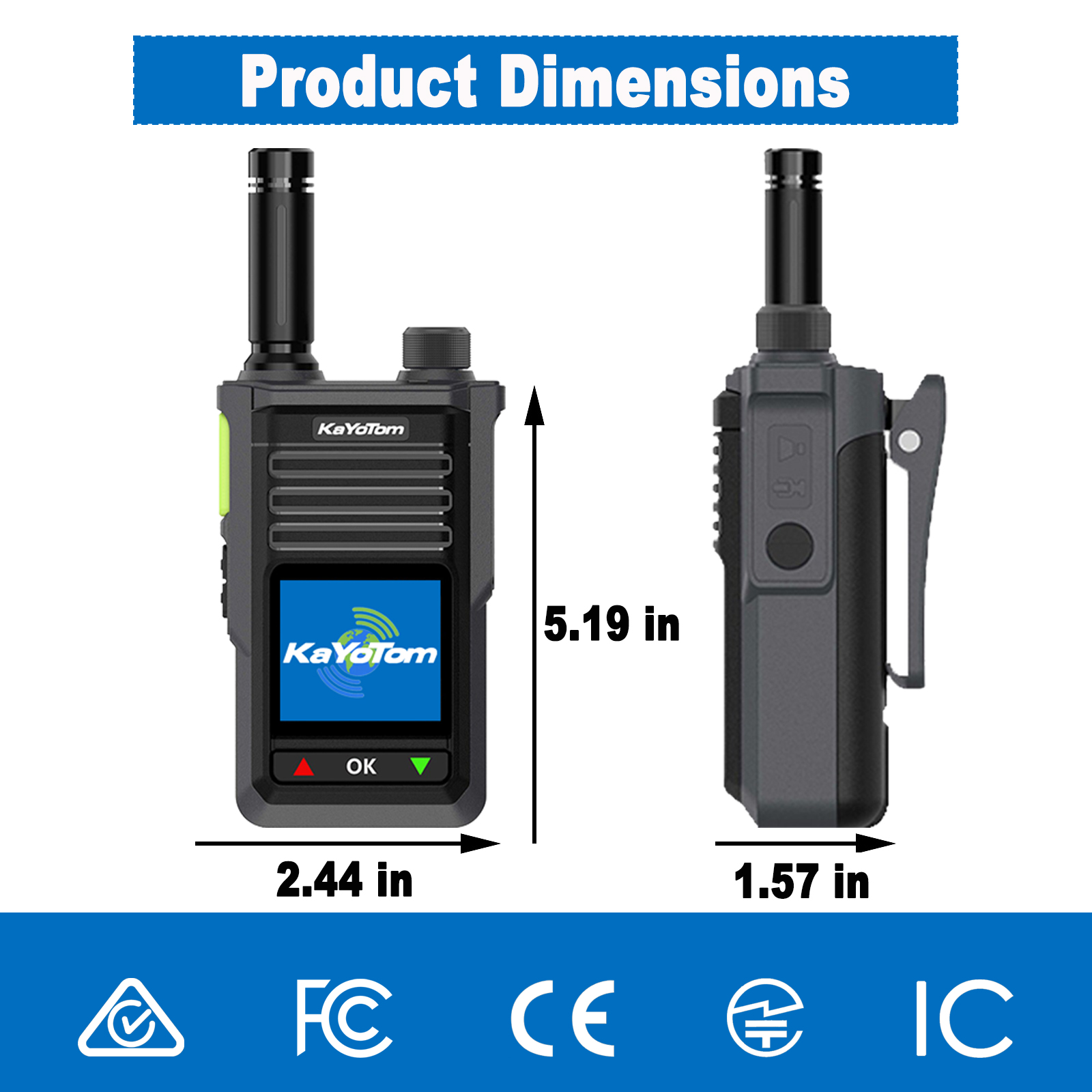 KaYoTom M15 Global Encrypted Walkie Talkie Unlimited Range - 72H Battery, GPS Tracking, Bluetooth & IP68 Waterproof, 172 Countries Coverage