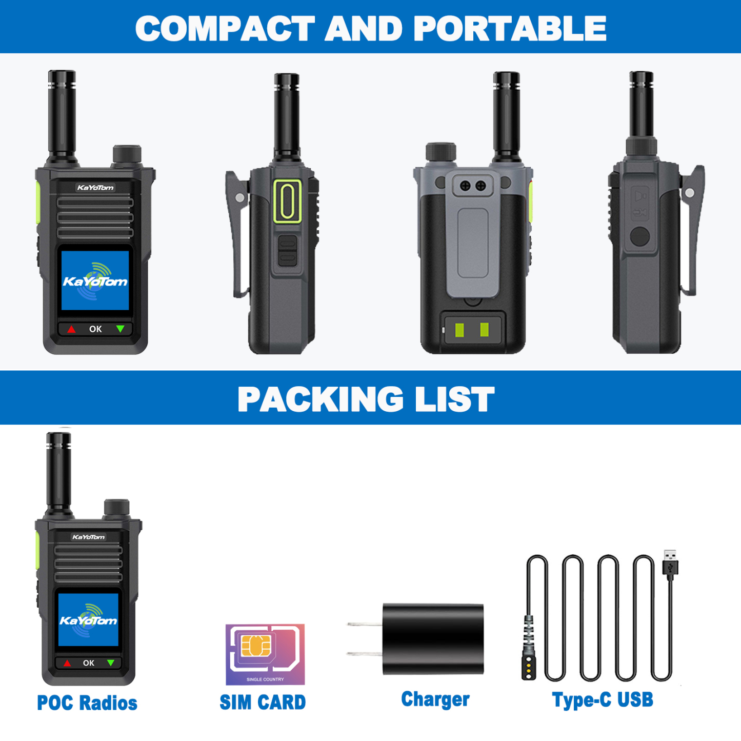 KaYoTom M15 Global Encrypted Walkie Talkie Unlimited Range - 72H Battery, GPS Tracking, Bluetooth & IP68 Waterproof, 172 Countries Coverage