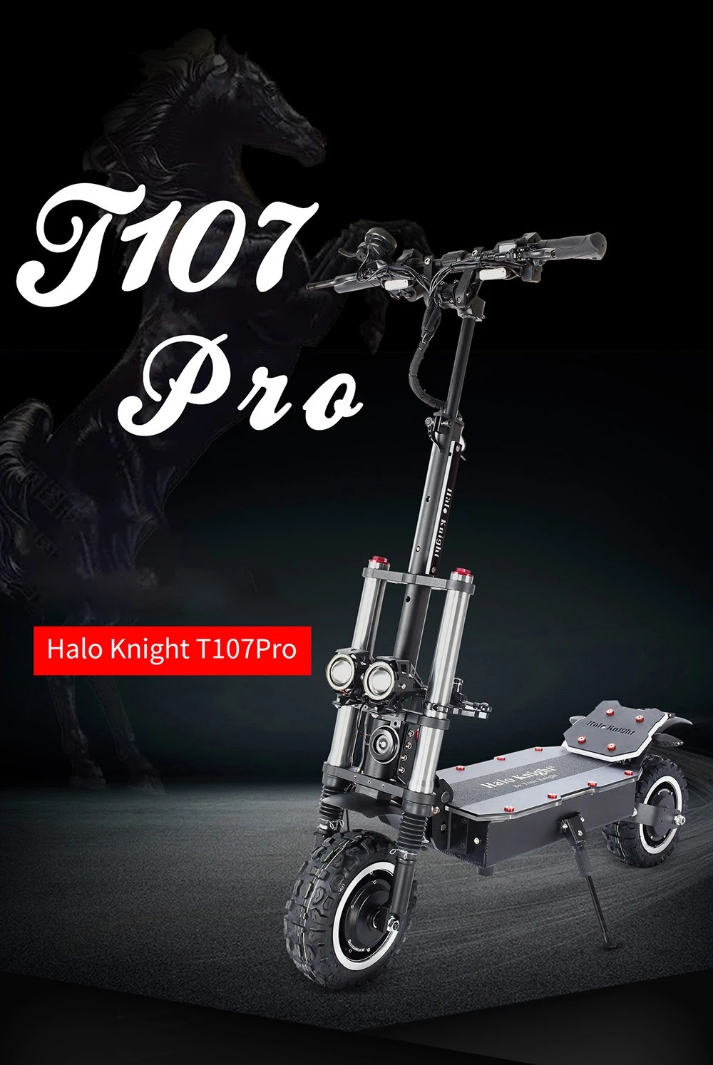 Halo Knight T107 Pro Electric Scooter 11'' Off-road Tire 3000W*2 Dual Motor 95km/h Max Speed 60V 38.4Ah Battery 80km Max