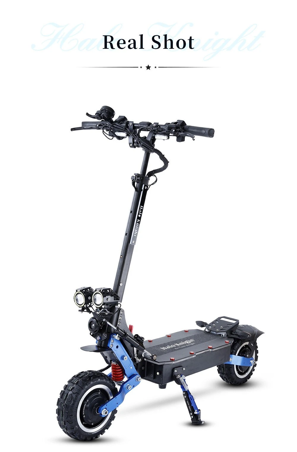 Halo Knight T108 Pro Electric Scooter 11'' Off-Road Tire 3000W*2 Motors 95Km/h Max Speed 60V 38.4Ah Battery 80KM Range 200KG Max load Front & Rear Turn Signal IPX4 Waterproof Dual Hydraulic Brakes Electric Brake